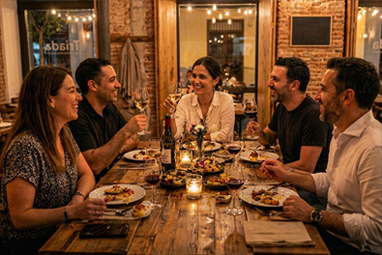 Cena con desconocidos en Madrid grupo de amigos conociéndose